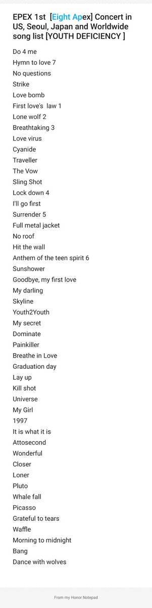 EPEX 5RD  [Eight Apex] Concert in US, Seoul, Japan and Worldwide song list [YOUTH DEFICIENCY ]
