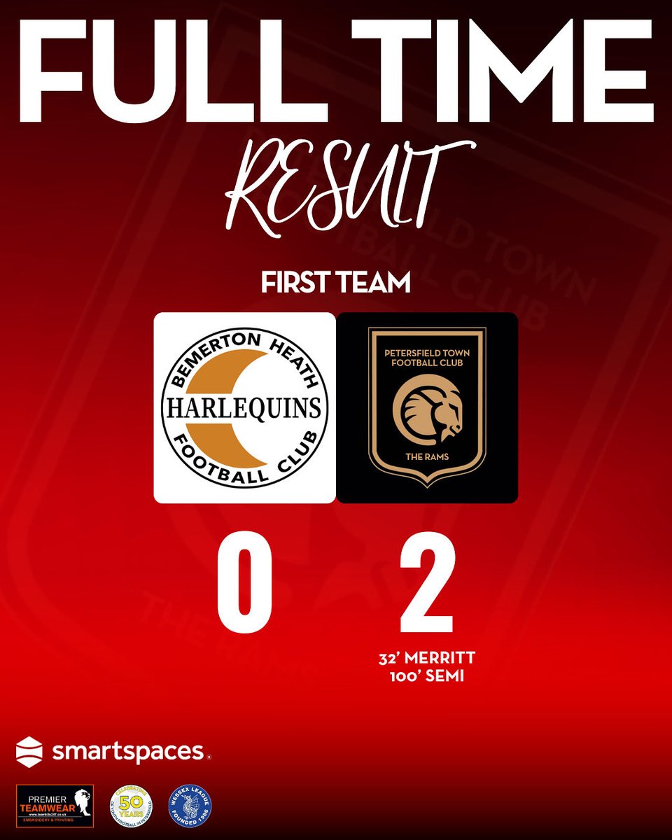 ⏱️ | 𝙁𝙐𝙇𝙇 𝙏𝙄𝙈𝙀

Bemerton Heath 0-2 The Rams

We get our 8th league win of the season with goals from Charlie Merritt and Asad Semi &amp; a clean sheet for Ellis 🧤

#UpTheRams

<a href="/teamkits247/">Premier Teamwear</a> 
<a href="/SmartSpacesApp/">Smart Spaces®</a>