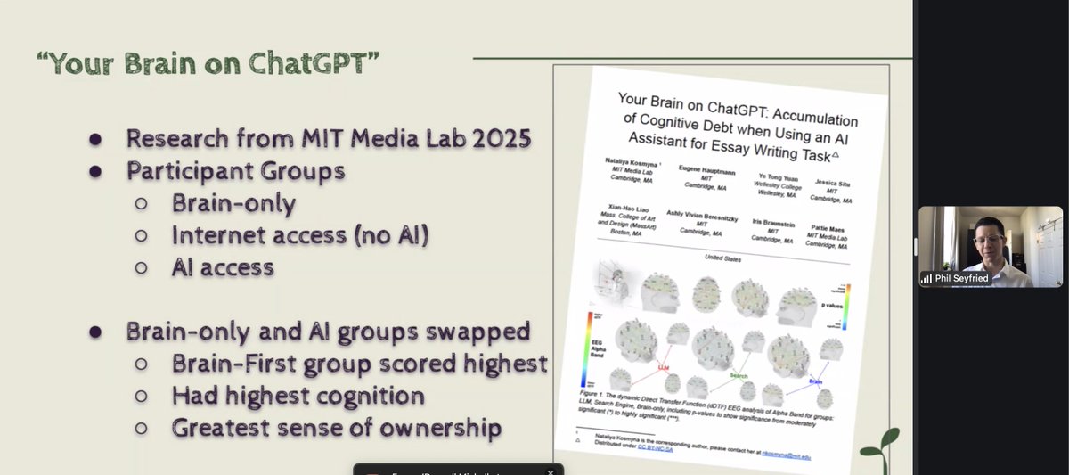 DonnaMacaluso's tweet photo. Thanks, @SeyfriedPhilip, for the important reminder about Brain-First Principles with AI for Ss &amp; Ts, and showing us how AI can be a coach for Ts, especially when giving Ss specific feedback! @MossflowerRWP https://t.co/OSY3R7ItPw
