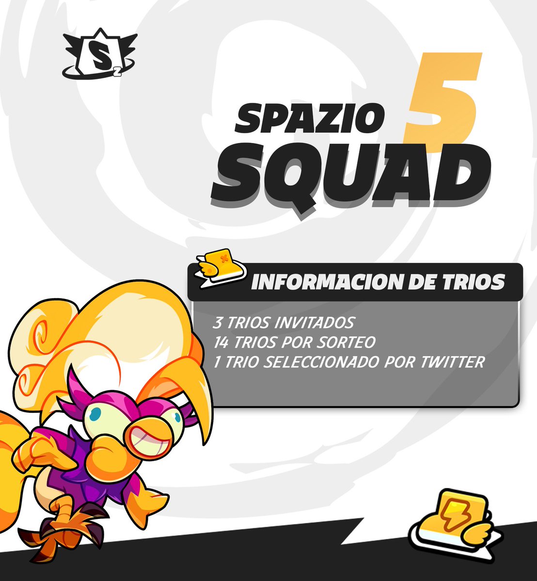Spazio Info 👽

🛸 | 3 guest threesomes. That is, 3 players will be invited and they will look for 2 friends to complete the trio (they can also take 3 more friends to make substitutions)

🛸 | 14 Trios per draw, they can register by mentioning their 2 companions for a total of 3