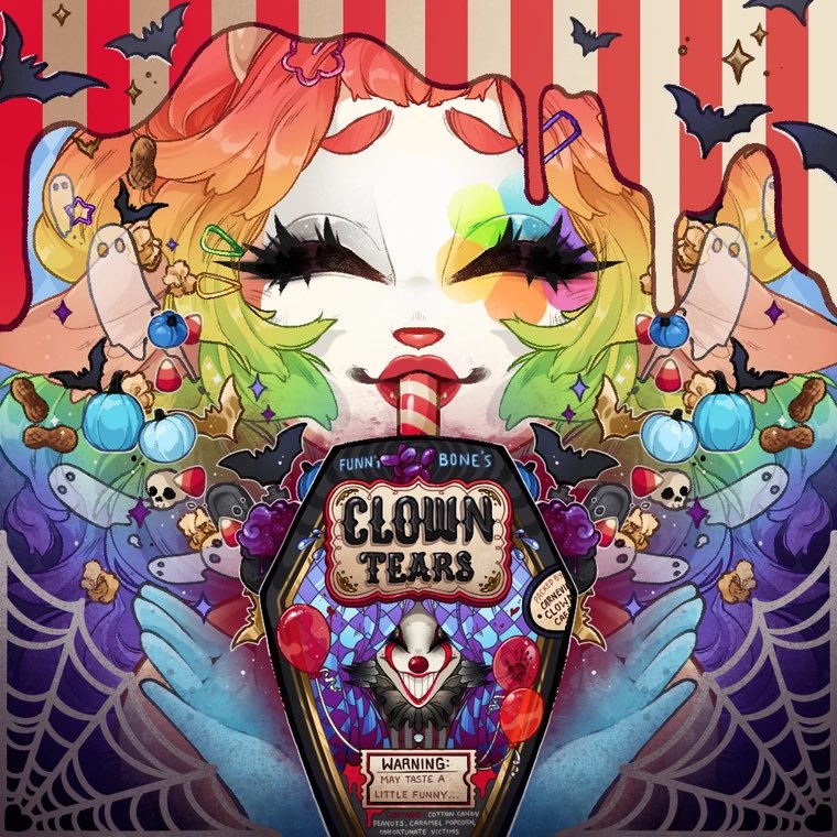 “But ain’t too much *tastier* than the tears of a clown.”

🤡🩷❤️🧡💛💚🩵💙💜🖤🩶🤍🤎🤡

PHENOMENAL art by <a href="/BewitchedInk/">☾ WITCH ☾</a>!🥳 I knew I had to snatch this the second I saw the clown theme.😍
