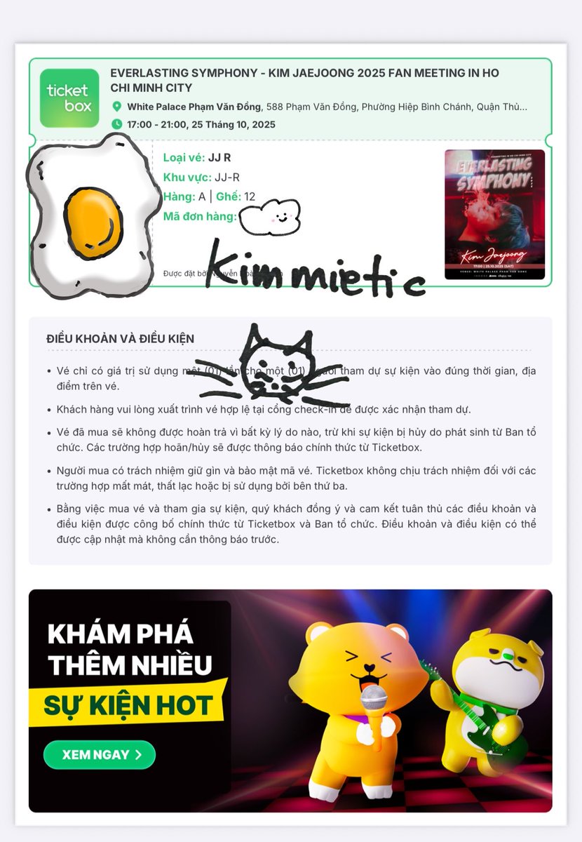 kimmietic's tweet photo. ‼️ Pass 2 Jaejoong Fanmeeting tickets in Vietnam - October 25th‼️

•JJ-R A12
•JJ-L C17

DM if interested! 🤌

#김재중 #재중 #KIMJAEJOONG
#EVERLASTINGSYMPHONY
#KIMJAEJOONGFMTINHCMCITY
#iNKODE #JAEJOONG #ジェジュン #金在中 https://t.co/inSmfRyZUs