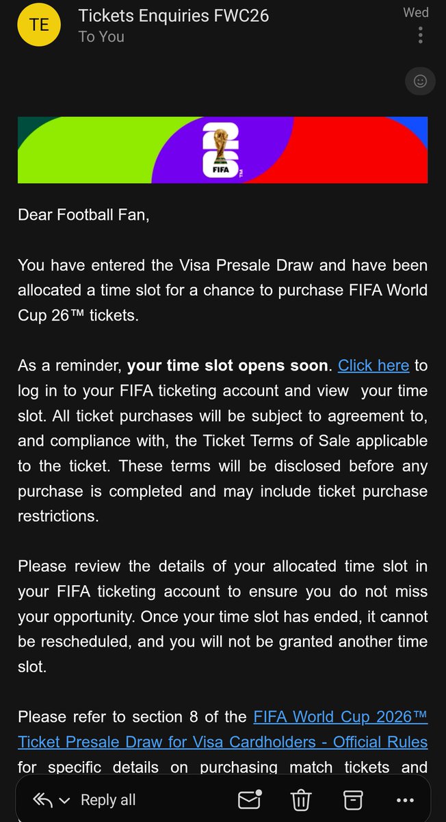 gauravisnotme's tweet image. Can someone tell @FIFAcom to get their house in order?

They send me one email, just one email about me getting a time slot allocated in the @Visa presale draw and that&apos;s all. 

NO TIME SLOT information on the website,
NO INFORMATION in the email,
NO CUSTOMER SUPPRT to answer any…