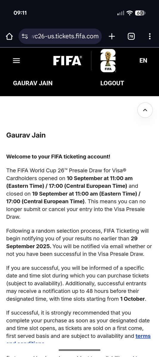 gauravisnotme's tweet image. Can someone tell @FIFAcom to get their house in order?

They send me one email, just one email about me getting a time slot allocated in the @Visa presale draw and that&apos;s all. 

NO TIME SLOT information on the website,
NO INFORMATION in the email,
NO CUSTOMER SUPPRT to answer any…
