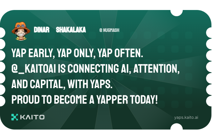 nugmash's tweet photo. Yap early, yap only, yap often.

@KaitoAI is connecting AI, attention and capital with Yaps.

Just claimed my social card and I'm accumulating Yap points in real-time.

Claim yours 👉 https://t.co/CmtICv8kKi https://t.co/btROggfnoj