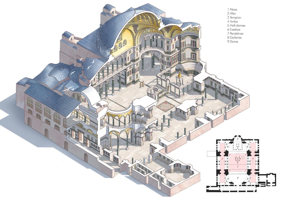 RomeInTheEast's tweet photo. Aerial section of the Hagia Sophia in the 6th century by artist Julia Lillo https://t.co/wp3ZDHXLGY