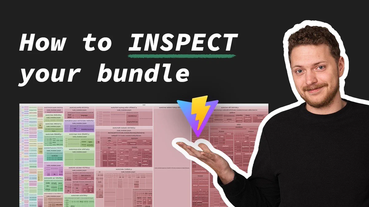 Thumbnail that says "How to INSPECT your bundle", showing a tree map chart and Alex holding a flying Vite icon.