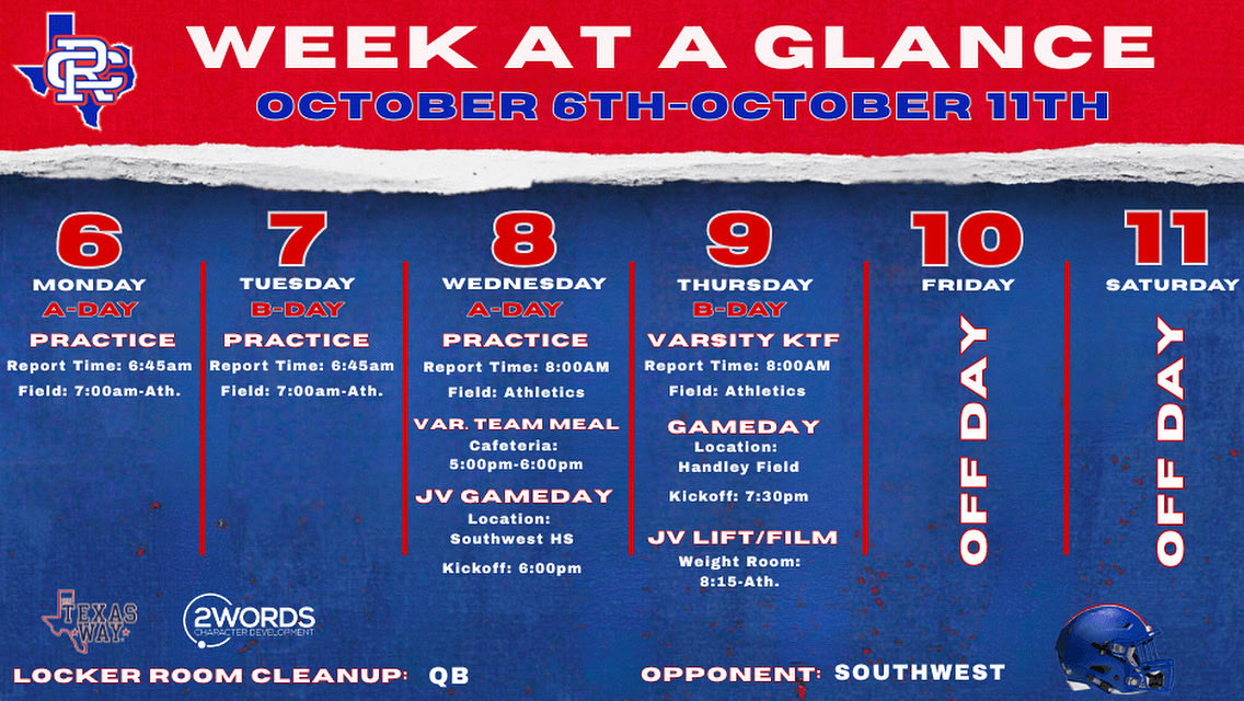 Week at a Glance. October 6th-October 11th.