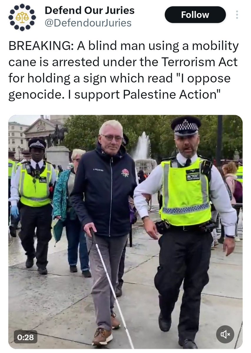 Instead of vital police resources being used to keep communities safe, we have the absurd situation where they're being wasted on arresting peaceful protesters: people simply holding signs and exercising their democratic rights to oppose genocide.

This follows the wholly