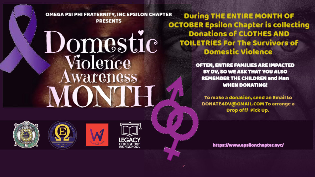 ALL OCTOBER: We will be collecting donations for our annual clothing and toiletry drive.

In November, we will donate the items to the W.A.R.M in Harlem, NY ( We All Really Matter)

If interested e-mail donate4dv@gmail.com to arrange a day they can drop it off to us.