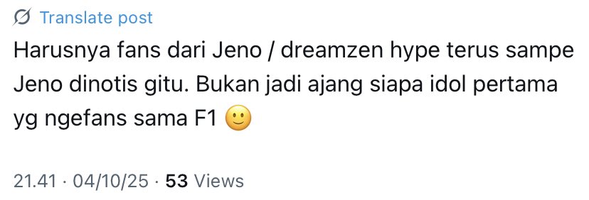 meuongiejen's tweet image. coba tanya SM dong kenapa gak ngebolehin? tahun lalu tuh jeno "HAMPIR" nonton langsung tapi "GAK JADI". sekalian tolong tanya ke SM kenapa giliran jeno selalu dipersulit?

sorry nih jenfs udah hype apapun soal jeno yang berkaitan sama F1 sampe ada ht nya lu liat #JENOXF1CROSSOVER