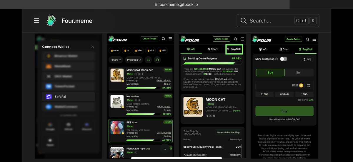 Aped Moon Cat here at $15k I like the lore here and just confirmed it for myself 🔥🔥

0xa50941e59b1eec2f10760dc445622d6c28e34444

Here’s the GitHub if you want to confirm, screenshots below though also. Gamble but hopefully some numbers! 

four-meme.gitbook.io/four.meme/wall…