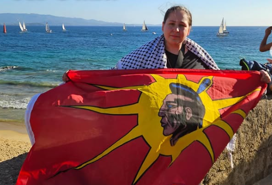 WaterLakota's tweet image. Flotillas are still sailing: The Conscience is sailing, with a Cree Dene woman sailing beneath the #Mohawk Warrior flag, and #Anishinaabe flag, near Greece today. The Conscience boat was bombed in Malta. Censored News.