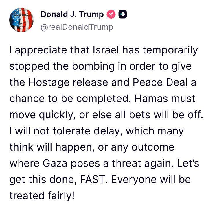 Israel has killed at least 46 Palestinians in its attacks across Gaza since dawn today, 37 of them in Gaza City, according to medical sources.

Meanwhile, Trump "appreciates" that Israel has "stopped" bombing, and threatens Hamas.