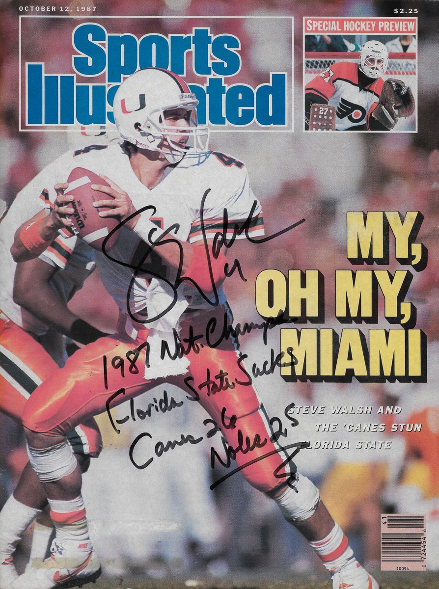 ItsAUThingBlog's tweet image. One of my all time favorite games—@CanesFootball at @FSUfootball in 1987–and hands-down one of my favorite pieces of #TheU memorabilia a buddy got #SteveWalsh to sign for me—back when #SportsIllustrated covers were everything.