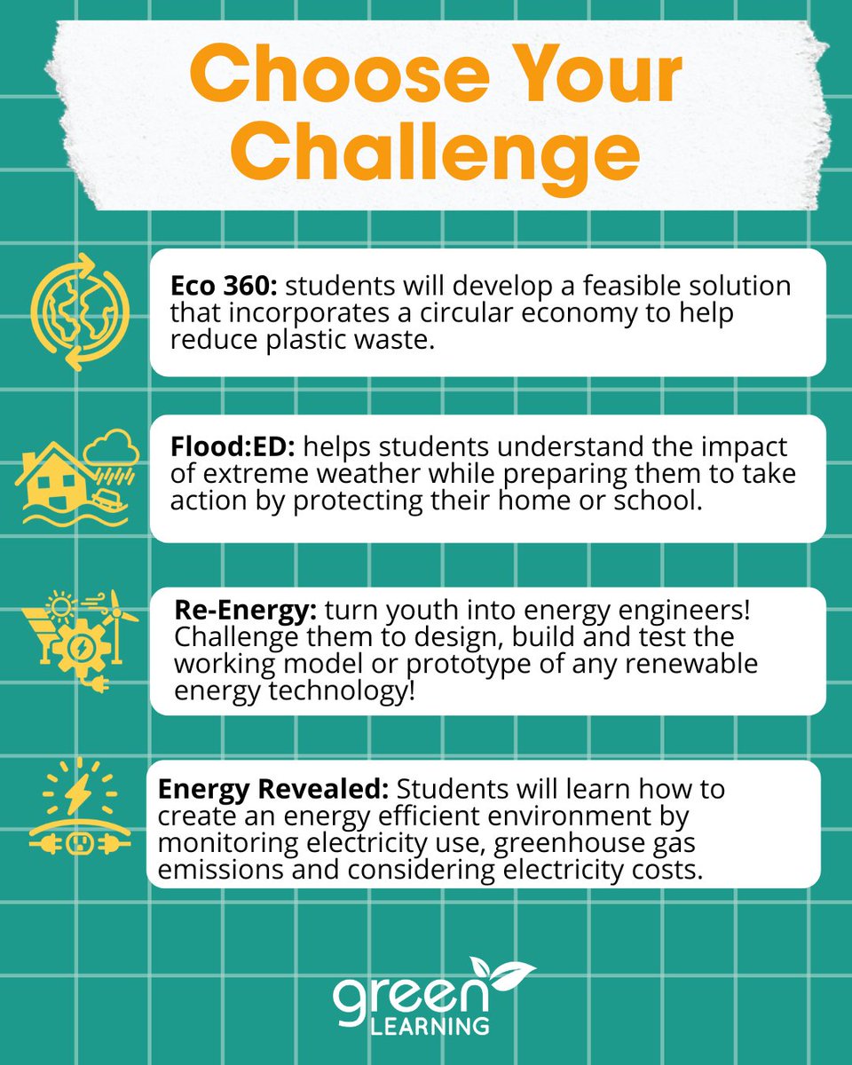 GreenLearning's tweet image. 📣Calling all Homeschoolers!
🌱Empower your learners to dive into real-world environmental issues, build critical thinking skills, and unlock their full potential through hands-on learning.
Learn more about our Challenges here: ow.ly/T3cT50WUEXh