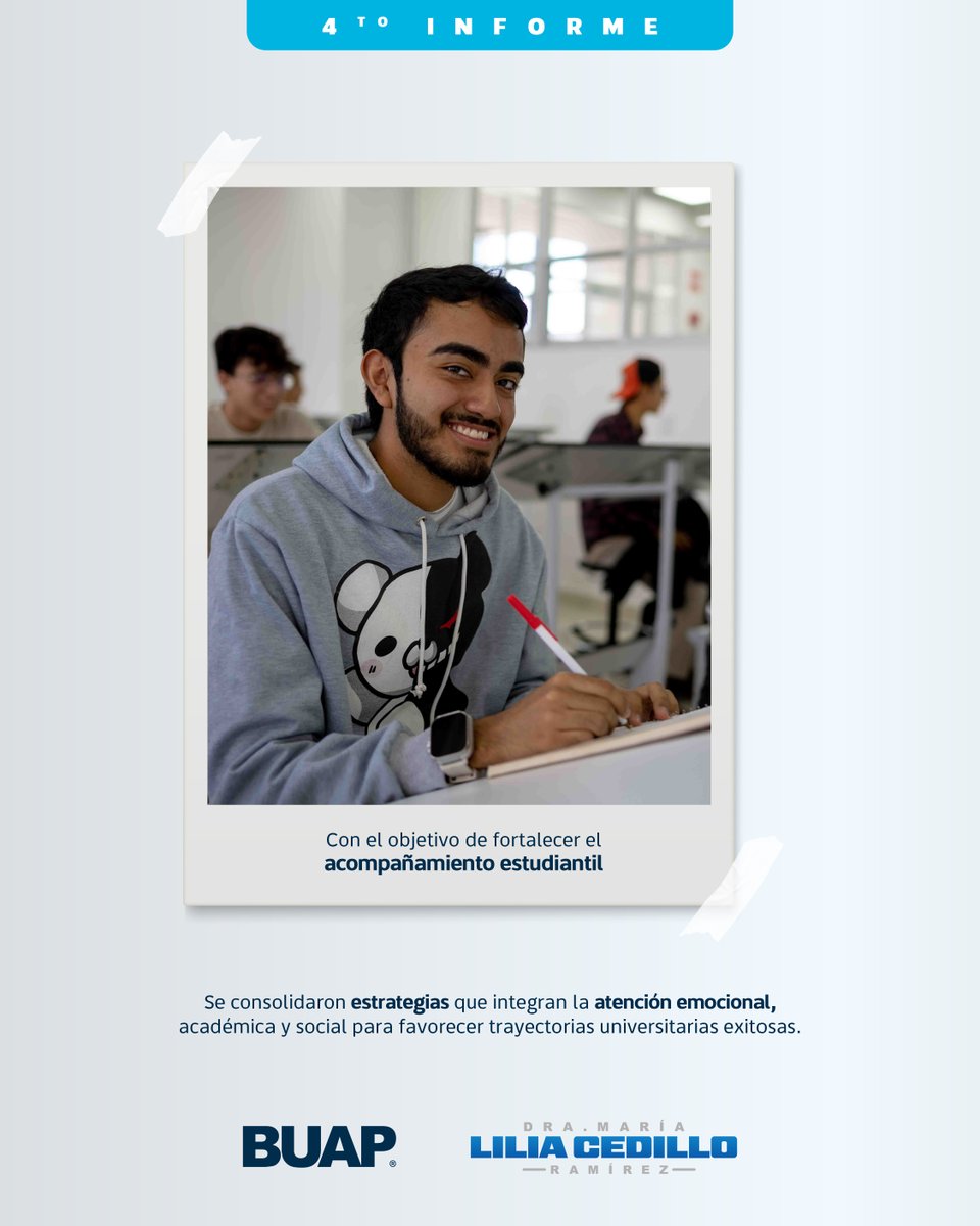 🔵Abrimos la participación de la comunidad estudiantil en temas académicos, deportivos, creativos, políticos y humanos. 

4o Informe de Labores.  
Dra. María Lilia Cedillo Ramírez. 

#BUAP #4oInformeBUAP #LiliaCedillo #UnNuevoComienzo #UnNuevoCamino