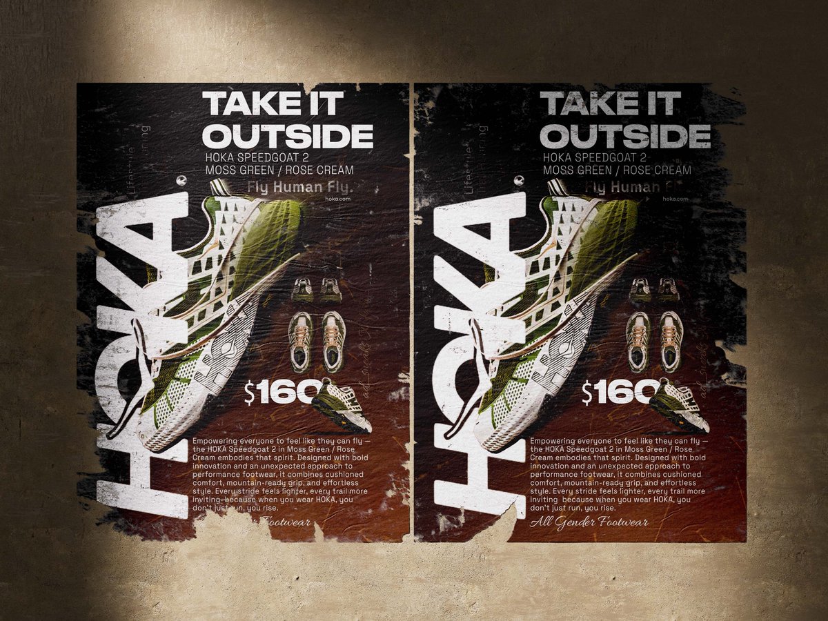 fabi_graphix's tweet image. Day 3 Sneakers Poster : The HOKA Speedgoat 2 - born to make every step feel like flight. 🚀 #HOKA #Speedgoat 
Photo credit @ad__sneaks 

Hopefully one day i get to rock of these incredible sneakers ✌🏾
#posterdesign  #36DaysSneakerPoster 
#designseries #posterseries