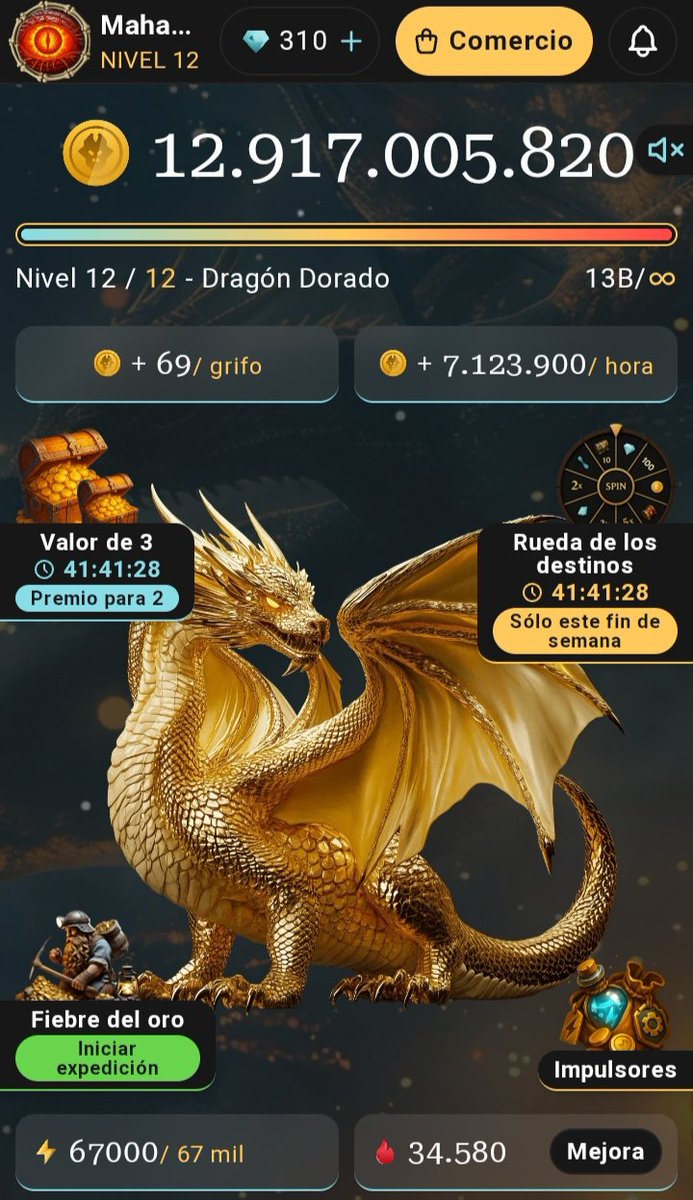 RaulDiezGa11758's tweet photo. Paso a paso, mi dragón se hace más fuerte. ¿Cuál es tu primera acción de hoy? ¡En #DragonzLand, estoy en llamas!  Mi Dragón Dorado (Nivel 12) genera 7.1M oro/hora, y estoy en el puesto 19 con 1.1M de fuerza. Mi guild "Héroes de Dragonz Land" (top 7) me empuja a más. ¿Y tú?   Toca diario para farmear oro.
 Evoluciona dragones para ingresos pasivos.
 Mejora cartas y arma tu mazo (6 héroes + 2 hechizos).
 Sube trofeos y gana $DRAGONZ.   
¡Muestra tu progreso abajo!
 Únete a la aventura: https://t.co/m1vCQ1EReg  #DragonzLand #DragonzAmbassador $DRAGONZ @dragonzlandx