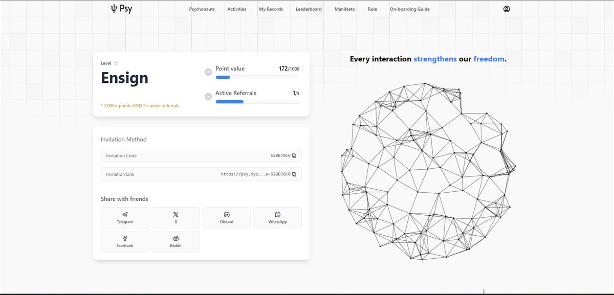 sfazalwadood's tweet image. Leveling up on @PsyProtocol 🧠
Currently at Ensign — on my way to Officer 🚀

🔹 Points: 172/1000
🔹 Referrals: 1/3

Every interaction strengthens our freedom.
Join the movement 👇
 psy.xyz/psychonaut?ico…

#PsyProtocol #Airdrop #Web3