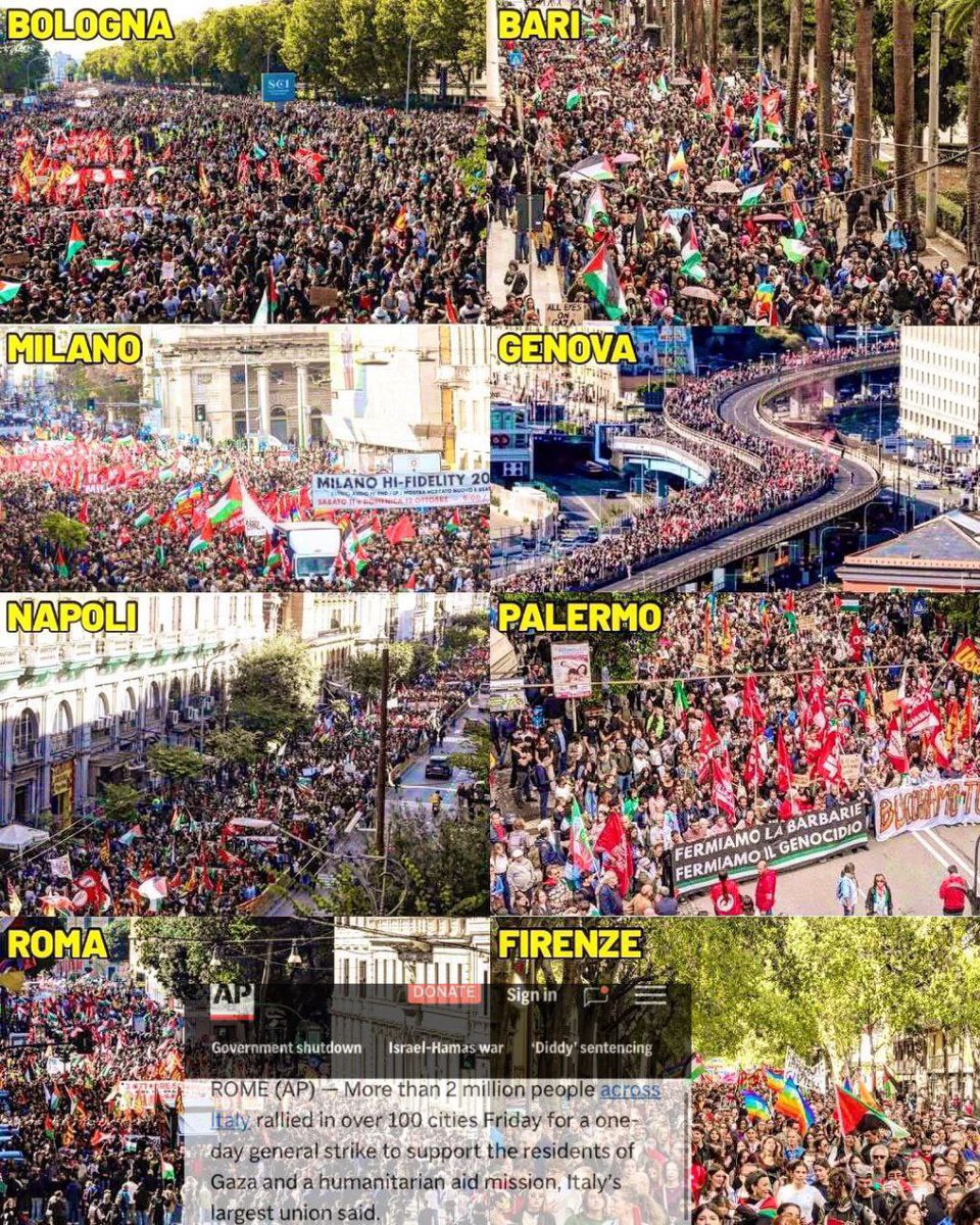 msbabu_x's tweet photo. 🇮🇹✨ This is Italy — millions flooding the streets for #Gaza.
Over 100 cities rising for justice, humanity, and freedom.
The world is awake 🌍✊
#FreePalestine #GazaProtest #StandWithGaza #ItalyForPalestine https://t.co/O6ySq4Xgly