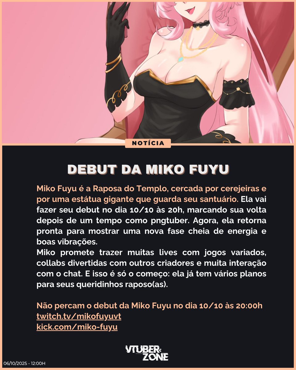 TheVtuberZone's tweet image. 📢 | NÃO PERCAM O DEBUT DA @ Miko_Fuuyu DIA 10/10!