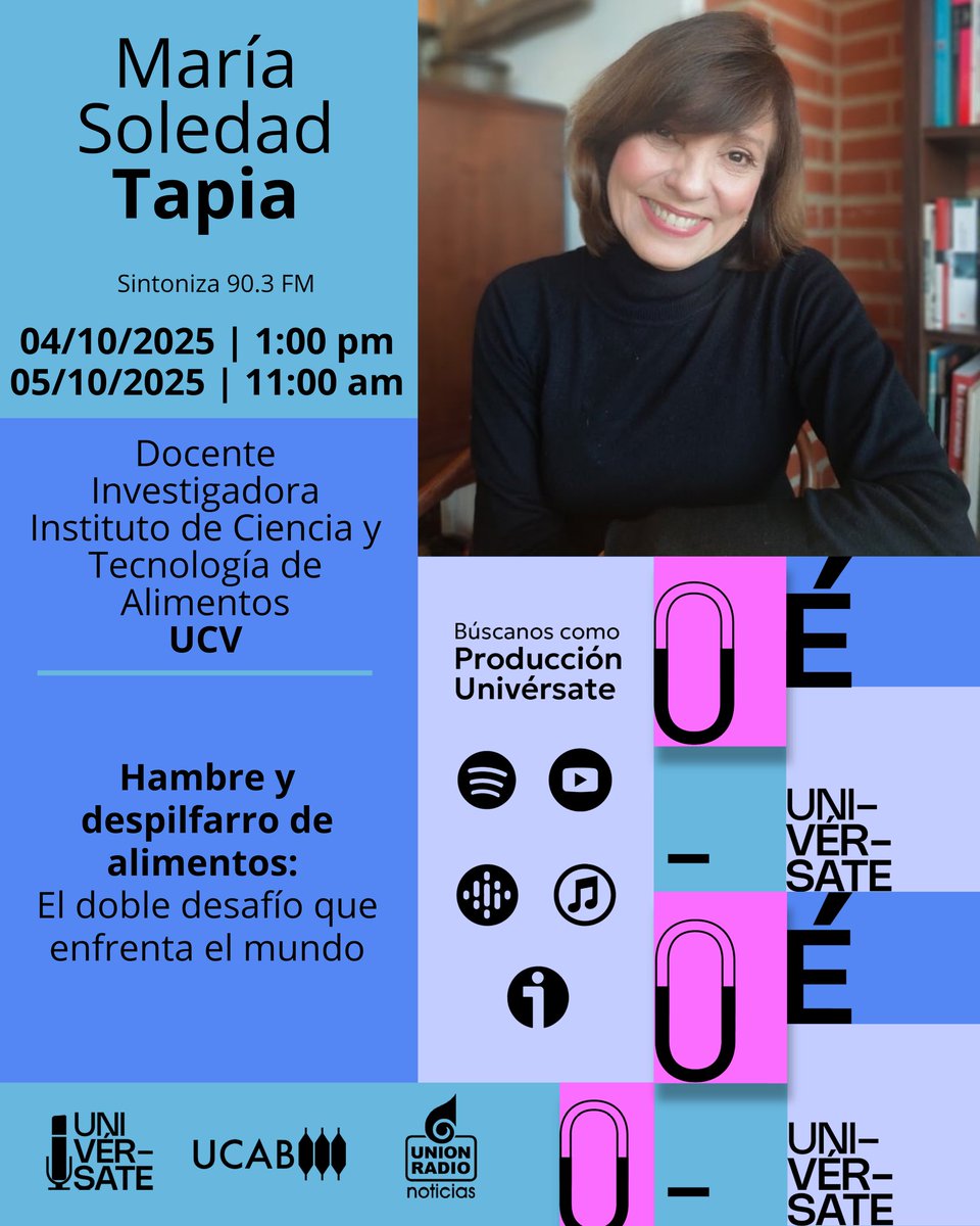 🌍 Millones pasan hambre mientras toneladas de comida se desperdician.

En breve, la profesora María Soledad Tapia, individuo de número de la <a href="/acfimanve/">Academia Ciencias Físicas, Matemáticas y Naturales</a>, explicará cómo enfrentar este desafío global.

Escucha la entrevista por:
📻 90.3 FM (Caracas)
💻 mundour.com/live-urn