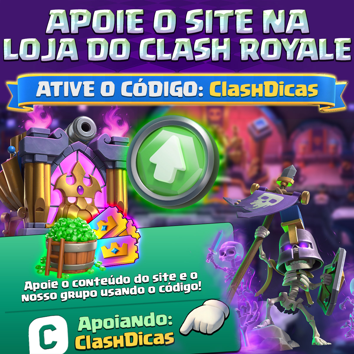 🛒 Ative o Código ClashDicas ao Adquirir o Pass Royale ⚔️🛍️
Nova temporada chegando na segunda-feira, com temática Rock + Halloween 🎸🎃 Considere dar uma força pro site! 💪💀🤘

🎟️ SC STORE:
store.supercell.com/pt/clashroyale…

🔰DIRETO NA LOJA DO JOGO:
link.clashroyale.com/pt/?supportcre…
