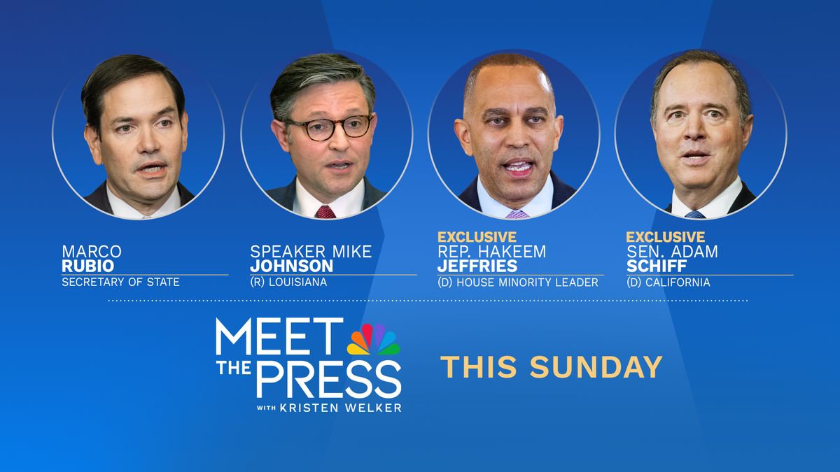 TOMORROW on <a href="/MeetThePress/">Meet the Press</a> with <a href="/kwelkernbc/">Kristen Welker</a>, interviews with:

➡️<a href="/SecRubio/">Secretary Marco Rubio</a>

➡️ <a href="/SpeakerJohnson/">Speaker Mike Johnson</a> (R-La.)

➡️ <a href="/RepJeffries/">Hakeem Jeffries</a> (D-N.Y.)

➡️ <a href="/SenAdamSchiff/">Adam Schiff</a> (D-Calif.)
