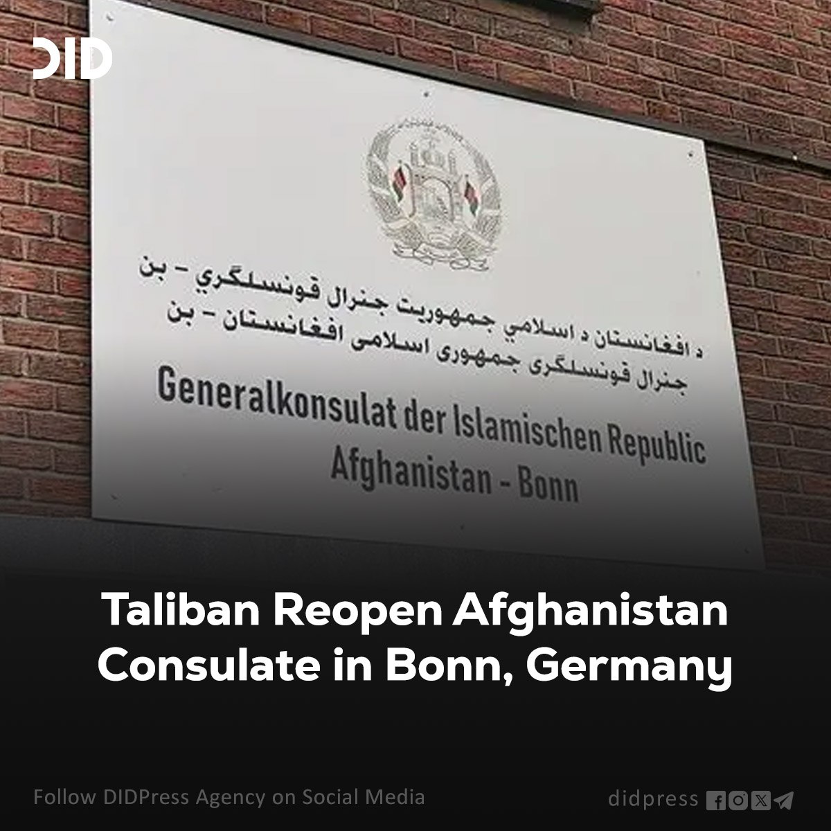 Didpress_agency's tweet image. DID Press: In a recent development, one of the diplomats appointed by Afghanistan’s Taliban-led interim government has reopened #Afghanistan #consulate in Bonn, #Germany.
en.didpress.com/19634
