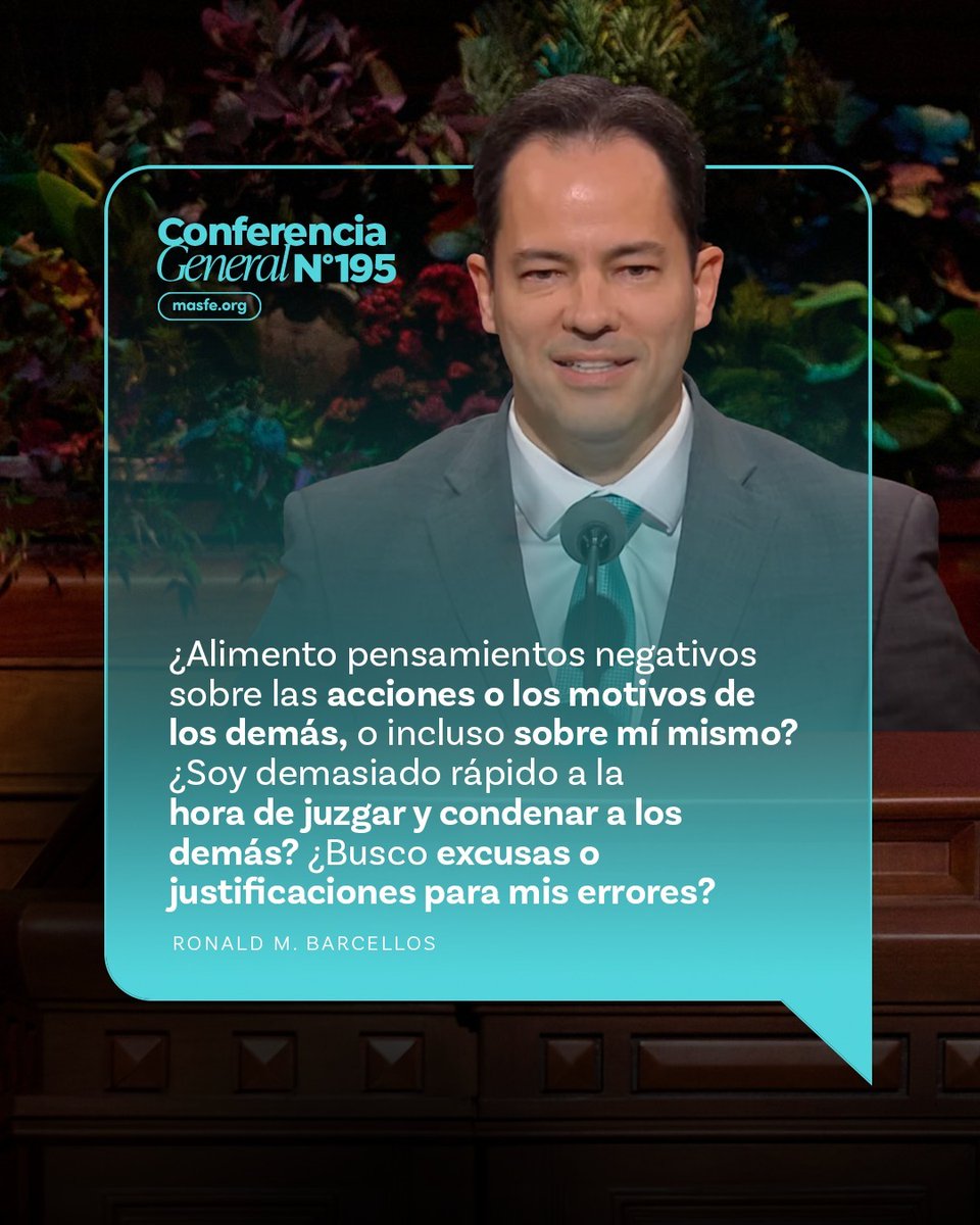 Masfe_org's tweet photo. Estas son las mejores citas del discurso de Ronald M. Barcellos durante la sesión del sábado por la mañana de la conferencia general
#masfe #sud #conferenciageneral195 https://t.co/DB3Pbtb3jL