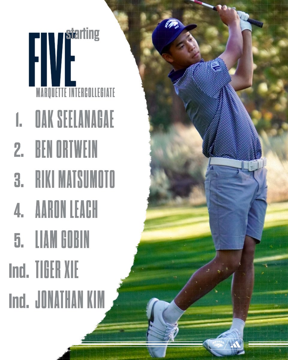 NevadaMGolf's tweet photo. 𝐄𝐫𝐢𝐧 𝐇𝐢𝐥𝐥𝐬 𝐒𝐭𝐚𝐫𝐭𝐢𝐧𝐠 𝟓

Here is your Starting 5️⃣ for the Marquette Intercollegiate at Erin Hills. 

#BattleBorn #LockedIn https://t.co/1mi4e50Fbo