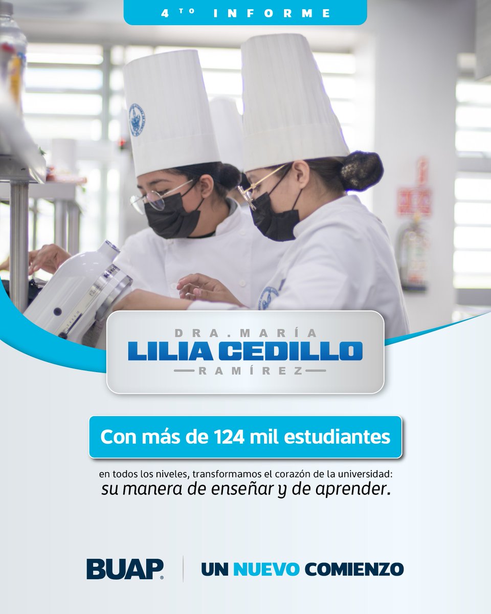 🔵Cuidar el presente, en educación, es mirar de frente a los desafíos de nuestra comunidad estudiantil. 

4o Informe de Labores. 
Dra. María Lilia Cedillo Ramírez. 

#BUAP #4oInformeBUAP #LiliaCedillo #UnNuevoComienzo #UnNuevoCamino