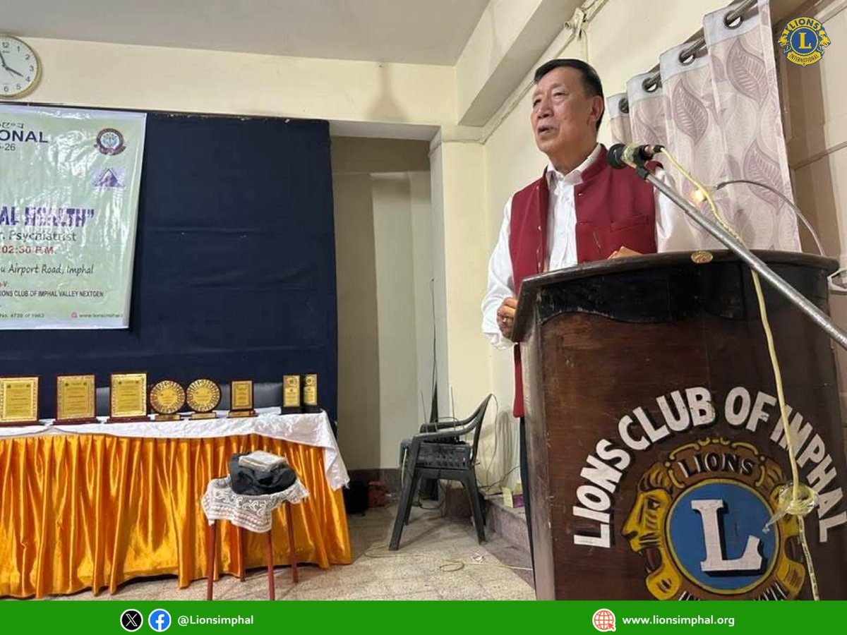 LionsImphal's tweet photo. 4.10.2025: Mental Health Week starts with an awareness lecture by Dr. S. Manikanta, Sr. Psychiatrist. Organized by #LionsClubofImphal LC Imphal Valley, Imphal North &amp; Nextgen in association with Nirvana Foundation.
#LionsForMentalHealth #lionsinternational #dist322d 
@lionsclubs https://t.co/gLmjRsE57N