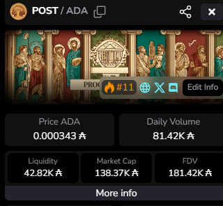 ProofOfPost_io's tweet photo. The ONLY open-source, revenue-sharing and on-chain SocialFI token on Cardano working live on mainnet.

#Cardano community are you with me? https://t.co/NUYzYIHvPd