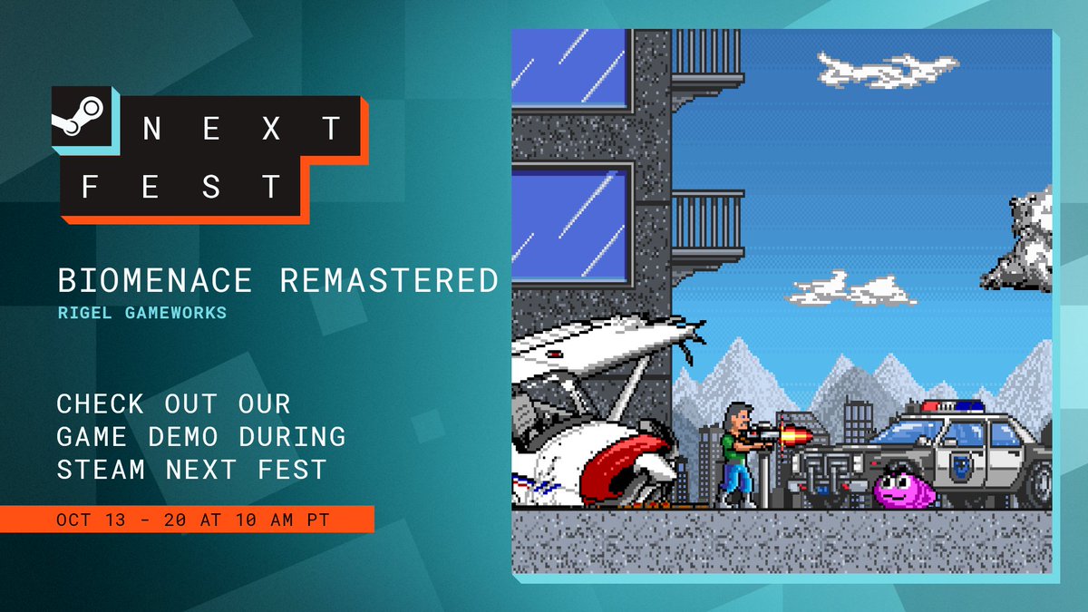Mark your calendars — we'll be joining #SteamNextFest on October 13th with a playable demo for #BioMenace Remastered!  ✨Wishlist BioMenace Remastered on Steam 📷Follow us on socials 📷📷

store.steampowered.com/app/3459100/Bi…