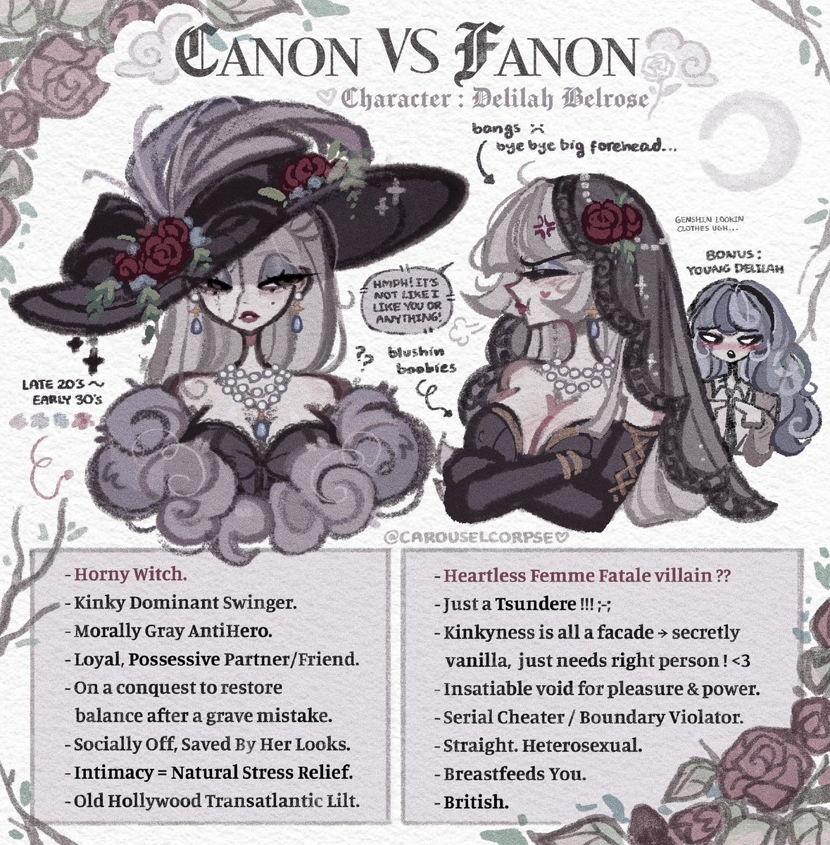 carouselcrpse's tweet photo. Canon vs Fanon art trend thing featuring my Ocs Delilah Belrose, Byleth Bramblewood, and Enjel Dove.

#Illustration #WhisperHollow #ArtistOnTwitter #Suggestive #Spicy #Throuple #3P #Furry #FurryOC #Yandere #Stalker https://t.co/18mikJrzNo