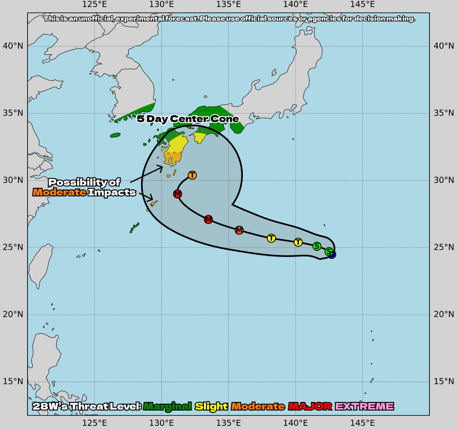 hurricane_chase's tweet image. It seems like #28W will make a run for #typhoon status, and even might become a Category 4 near the #Ryukyu Islands of #Japan. The forecast is very uncertain, but the possibility of at least Moderate Impacts does exist!

#wx #halong