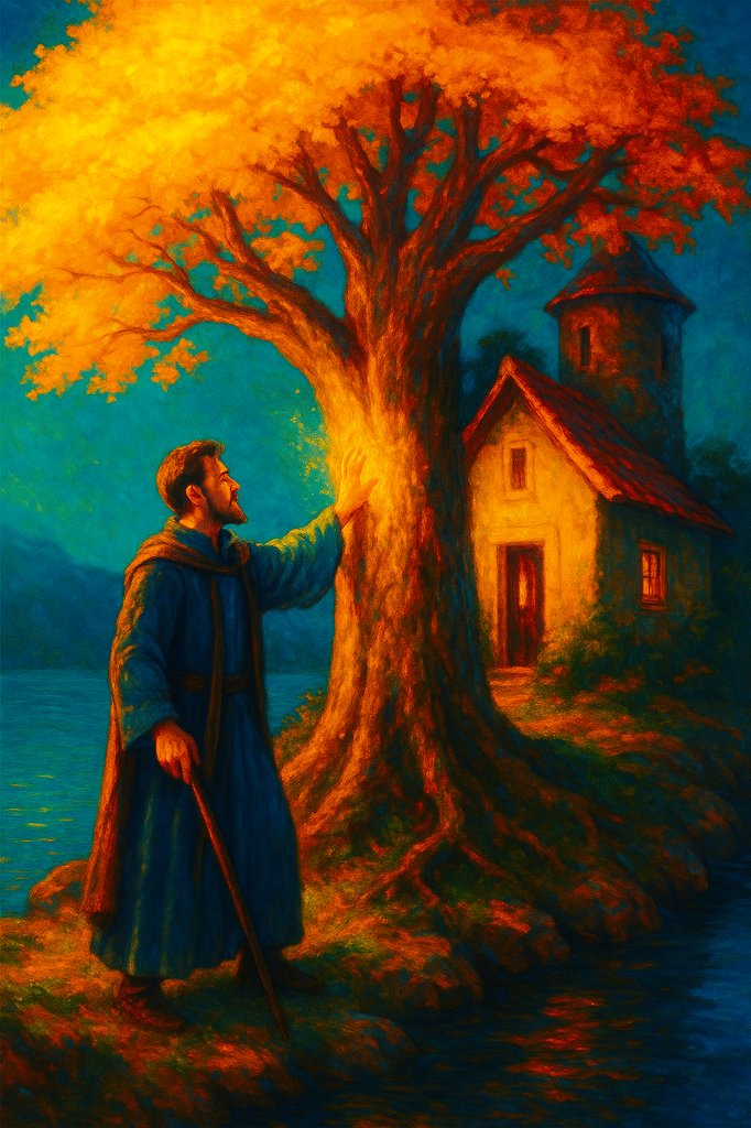 Each day I rest my hand upon the tree, and in its quiet strength I feel the Light stir. Its roots remind me that even silence is alive, if only one learns to listen.

#PulpFable #digitalart #digitalartwork #fantasy #art