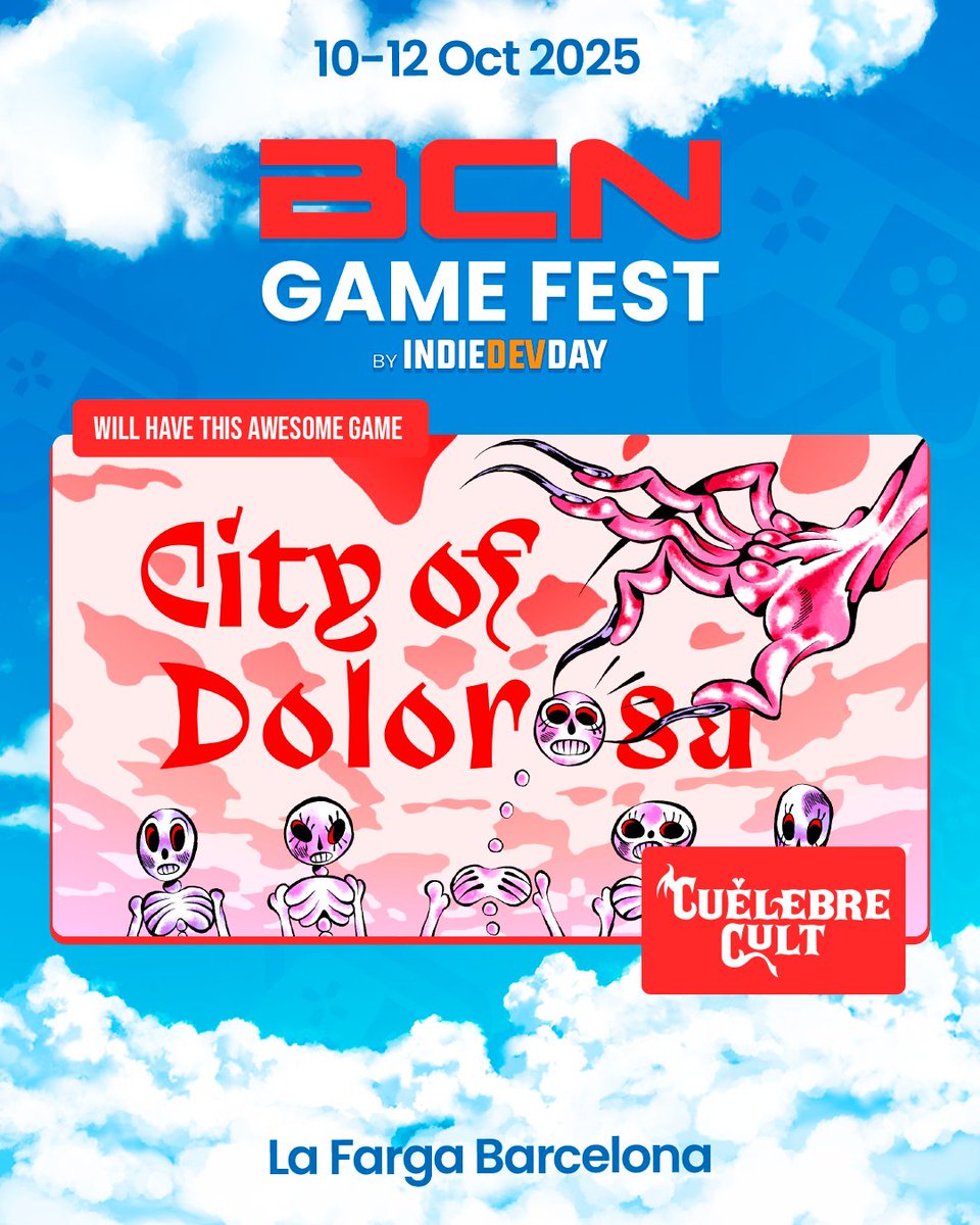 Hey dolorosos!

We are so excited to announce that in just a few days City of Dolorosa will be part of <a href="/bcngamefest/">BCN Game Fest</a> ! 🖤

Come say hi, try our NEW DEMO (ara també en català!! 🌹) and grab some goodies we've prepared specially for you! 💀💉✒

#gamedev #indiedev #BCNGF2025