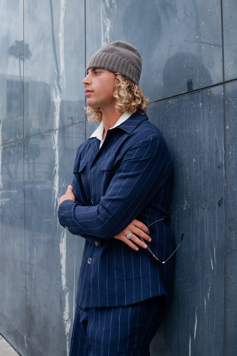KEPRebels's tweet photo. Weekend mode activated. 🎧

Pictured: custom pinstripe over shirt and drawstring pant.  Styled with our custom cashmere polo, custom high top sneakers and KEP beanie &amp; sunglasses.

📸 @khavory https://t.co/eGpATme2fO