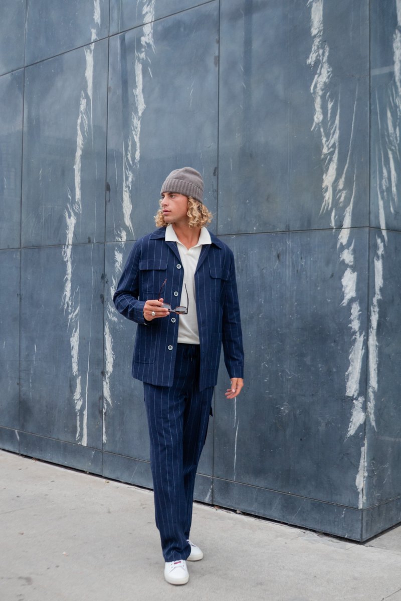 KEPRebels's tweet photo. Weekend mode activated. 🎧

Pictured: custom pinstripe over shirt and drawstring pant.  Styled with our custom cashmere polo, custom high top sneakers and KEP beanie &amp; sunglasses.

📸 @khavory https://t.co/eGpATme2fO