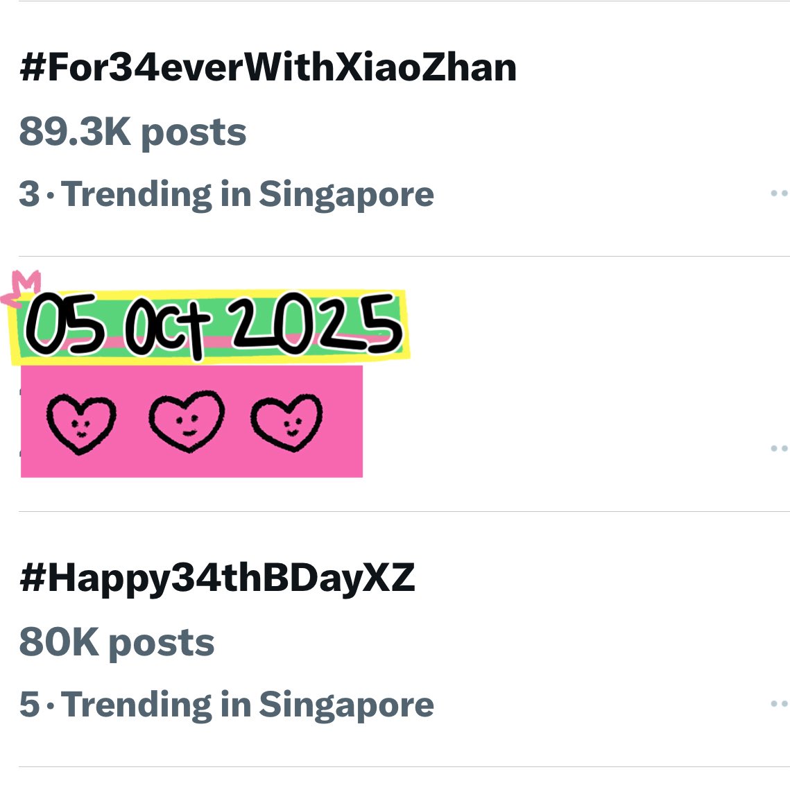 AgnesLow1's tweet photo. @xztrendsetter XIAO ZHAN LEVEL 34 UNLOCKED

#For34everWithXiaoZhan
#Нappy34thBDayXZ 

Let's go! Keep the momentum going and create another unprecedented history! 🔥

Latest update of trend in Singapore Number 3 &amp; 5 . https://t.co/XhGPOsxBZs