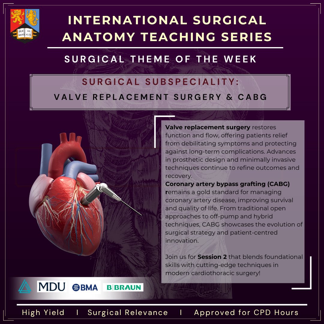 ✨ We’re continuing with an exciting 2nd session:

🫀 SESSION 2: Cardiac Anatomy &amp; Cardiothoracic Surgery 
🗓️ Wednesday, 8th October 2025 
🕕 6:00 PM – 8:00 PM BST 

🔍What to expect?
🔹 Part 1: Near-Peer Teaching
🔹 Part 2: Surgical Application Delivered by Mr Antony Walker.