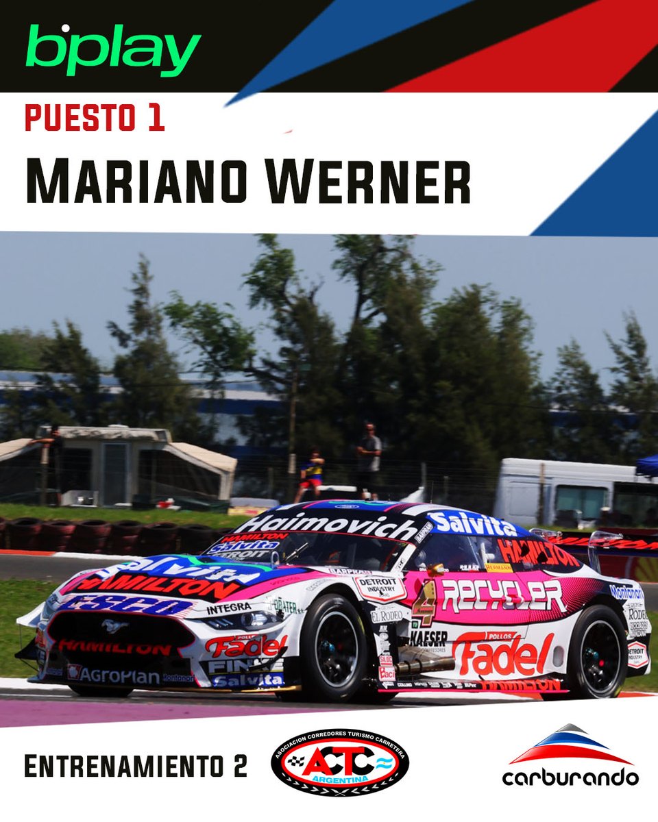 🏁 <a href="/MWernerOK/">Mariano Werner</a> fue el más rápido del último ensayo de la Copa de Oro RUS de TC en San Nicolás con un tiempo de 01:26.575.

2️⃣ <a href="/ottofritzler7/">Otto Fritzler</a> (+0.011)
3️⃣ Christian Ledesma (+0.012)

La actividad continuará a las 16hs con la clasificación

📷 <a href="/BernaBosco/">Berna Bosco</a> 

#TCenSanNicolás #Werner