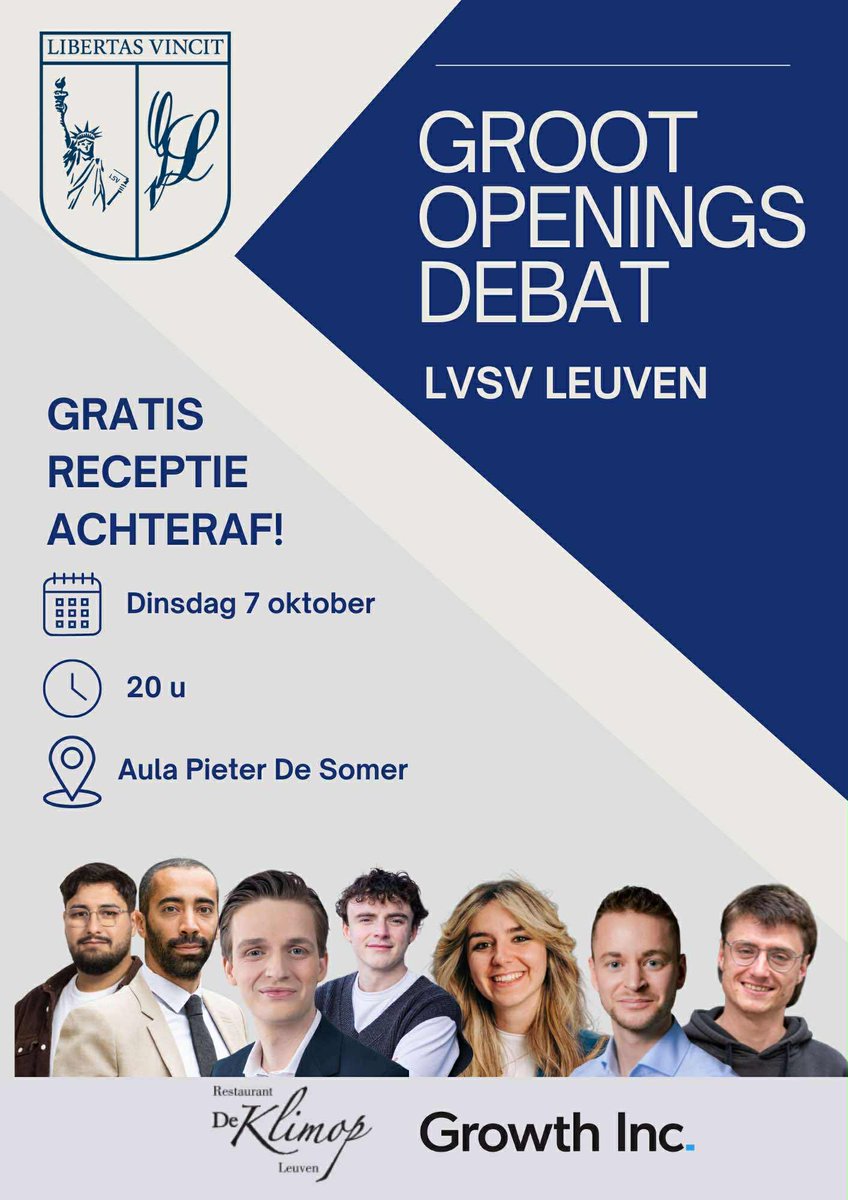 Dinsdag 7 oktober is er weer het Groot Openingsdebat van LVSV Leuven.

Uiteraard voorzien van gratis receptie achteraf! 🥂

Allen welkom, INSCHRIJVEN VERPLICHT:
eventbrite.be/e/groot-openin…