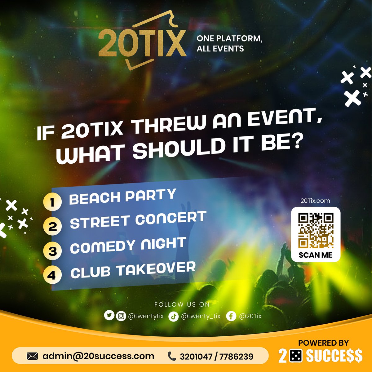 twentytix's tweet photo. 🗳 Your vote = The next big 20Tix event!
Beach 🌴 | Street 🎤 | Comedy 😂 | Club 🪩
👇🏽 Drop your pick in the comments!

Hashtags:
#20Tix #GambiaEvents #PickYourVibe #20Success #EventPoll #TurnUpGambia #AllEventsOnePlatform https://t.co/TUZ4DOEak6
