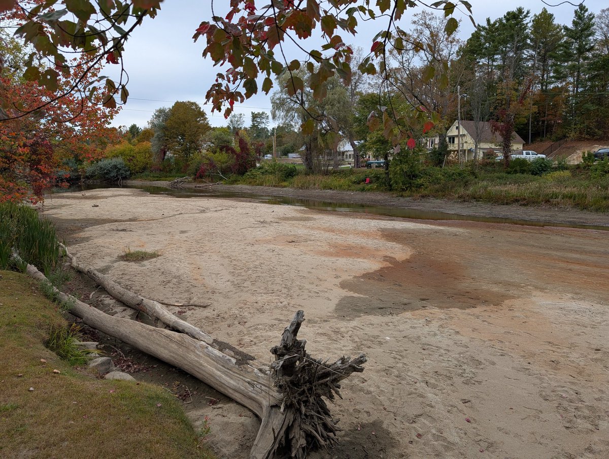 kenloderick's tweet photo. @growingwisdom We saw the effects of the drought big time in Vermont a couple of weeks ago. Leaves just turning brown and falling off the trees. Rivers hardly have any water in them. Here's a photo of the West River in Londonderry. It looks more like a beach than a river. https://t.co/2mQ5P3hYib