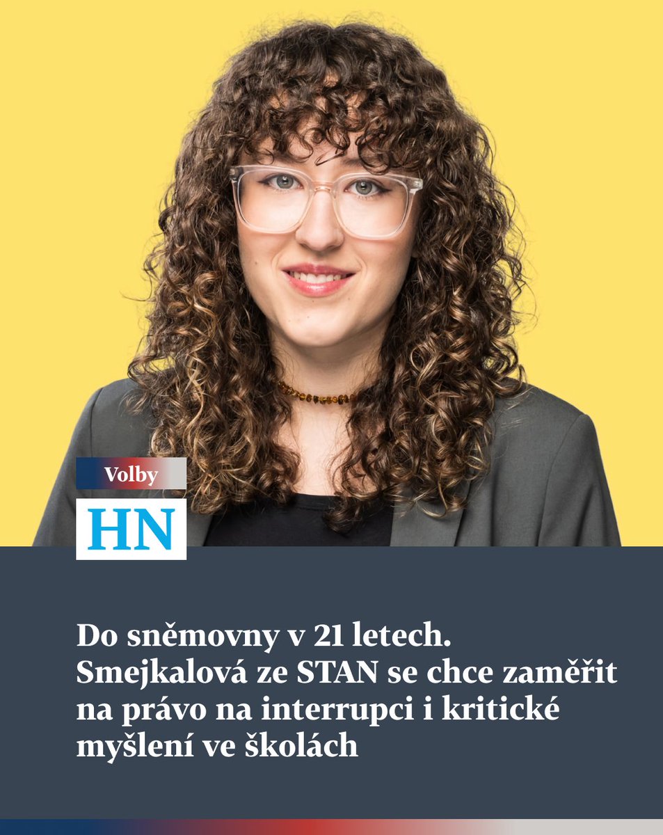 <a href="/VCapakova/">Veronika Capáková</a> <a href="/PetrHonzejk/">Petr Honzejk</a> <a href="/MartinTopek/">Martin Ťopek</a> <a href="/HrMarketa/">Marketa Hronova</a> <a href="/m_kubeckova/">Michaela Kubečková</a> <a href="/MartinBiben/">Martin Biben</a> <a href="/MisuRysava/">Michaela Rysava</a> <a href="/MartinCZV4EU/">Martin Ehl (also @martinehl.bsky.social)</a> <a href="/AMO_cz/">AMO</a> <a href="/OndrejLeinert/">Ondřej Leinert</a> <a href="/danusenerudova/">Danuše Nerudová</a> <a href="/ZdenekHrib/">Zdeněk Hřib</a> <a href="/DolphSegal/">Filip Turek</a> <a href="/AndrejBabis/">Andrej Babiš</a> <a href="/petr_macinka/">Petr Macinka</a> <a href="/j_smejkalova/">Julie Smejkalová</a> <a href="/PiratskaStrana/">Piráti</a> <a href="/AdriChochelova/">Adri Chochelová</a> <a href="/P_Fiala/">Petr Fiala</a> <a href="/olgarichterova/">Olga Richterová</a> 🟡 domaci.hn.cz/c1-67796600-do…
Nejmladší političkou ve sněmovně se stane na příští čtyři roky za hnutí STAN jednadvacetiletá studentka práv <a href="/j_smejkalova/">Julie Smejkalová</a>. Je druhou nejmladší poslankyní v historii České republiky. Vůbec první se stala v roce 2002 Kateřina Konečná (KSČM).

📸
