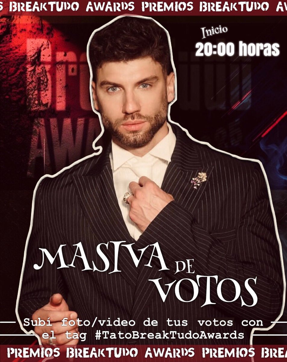 🔥MASIVA DE VOTOS🔥 #OnlyTato

—HOY estaremos realizando MDV de los Premios BreakTudo Awards 🔜 Categoría “Melhor Reality Star”

INICIO 20:00HS‼️

Subí foto/video de tus votos con el tag #TatoBreakTudoAwards para que podamos contabilizar fácilmente🤳 

🔻
vote.breaktudoawards.com/vote/melhor-re…
